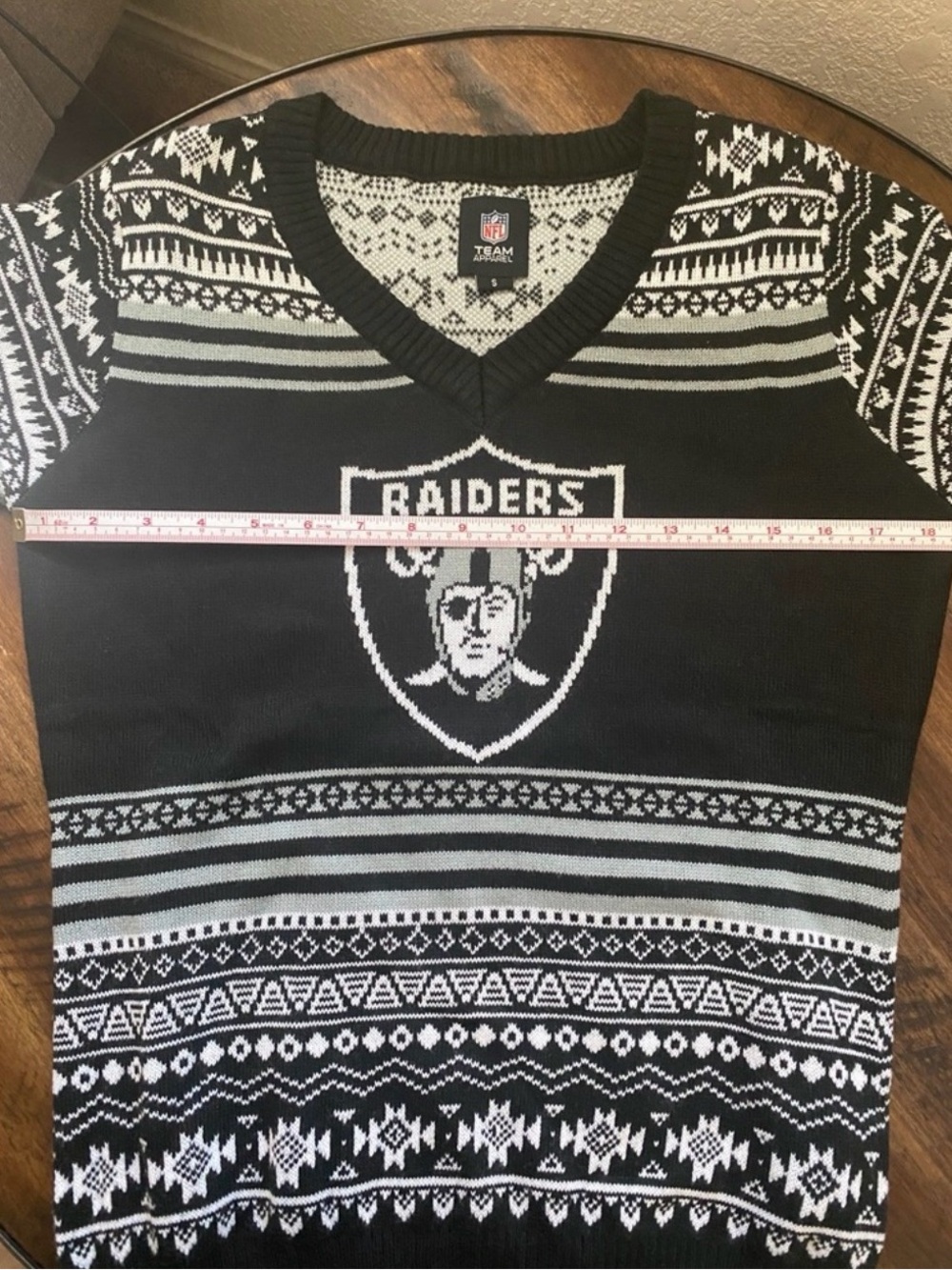 NFL Raiders Black and White V-Neck Team winter Christmas Sweater - Picture 2 of 7